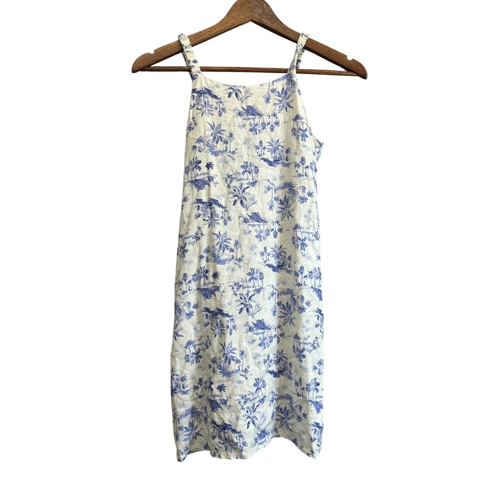 Copper Key Women's Blue & White Palm Tree Print Sleeveless Dress Summer Vacation